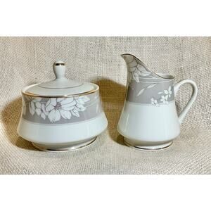 MIKASA Grande Ivory GRAY FINESSE L5508 floral gold tone trim cream & sugar set